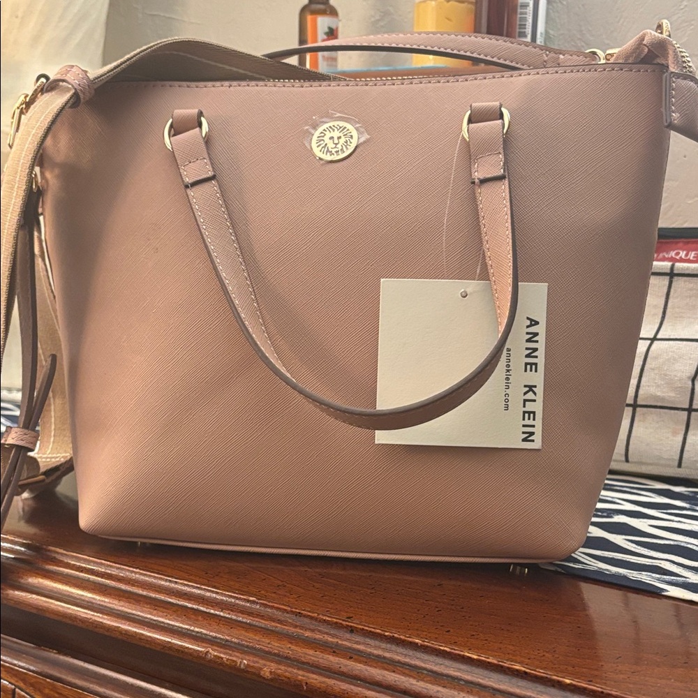 Anne Klein Rose Blush Saffiano Tote with Gold Accents